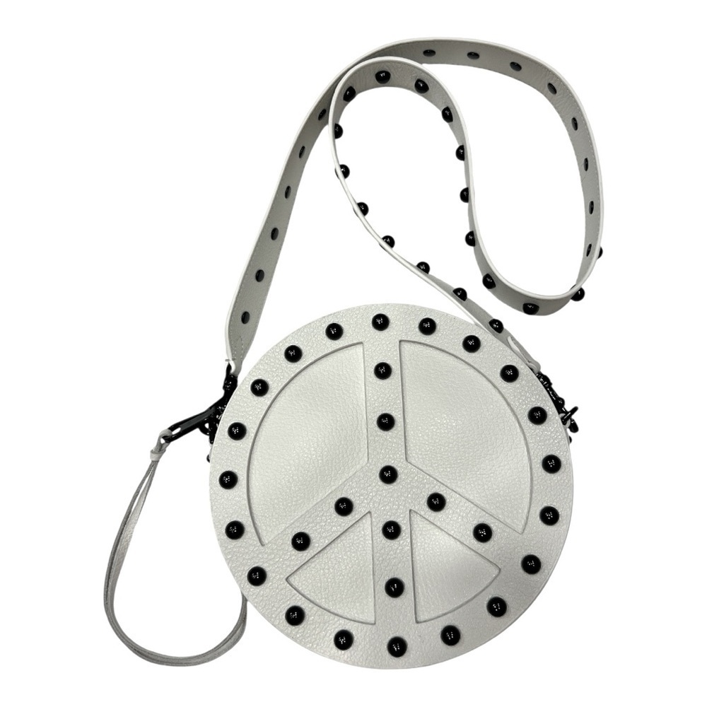 Rebecca’s Minkoff Peace Circle Studded Leather Crossbody White Bag.